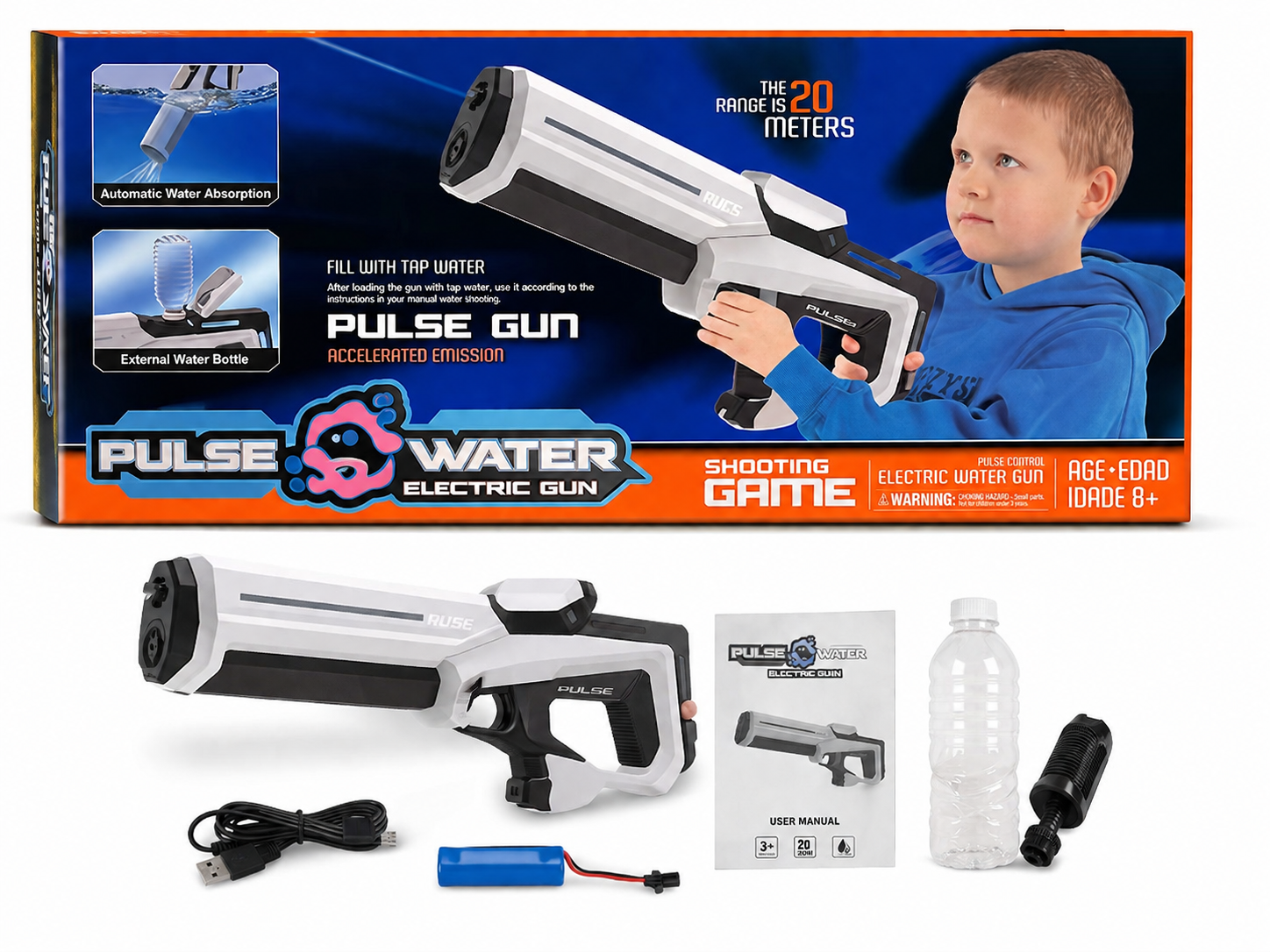تفنگ آب‌پاش شارژی اتوماتیک مدل Pulse Water Electric Gun برد 20 متر