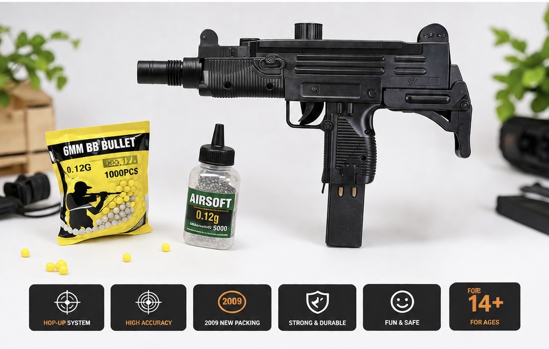 تفنگ اسباب‌بازی یوزی M35 مدل Airsoft Gun | فنری تیر ۶ میلی‌متری