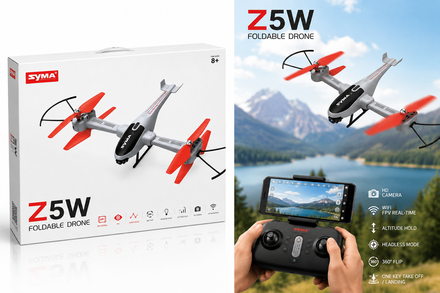 کوادکوپتر تاشو سایما مدل SYMA Z5W دوربین‌دار با انتقال تصویر WiFi