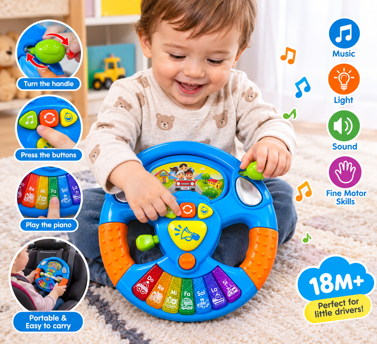 فرمان موزیکال و آموزشی کودک مدل Steering Wheel